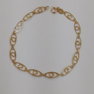 PULSERA TEJIDO ESPECIAL CON CORAZON 14K 18 CM 1.3 GR (NUEVO)