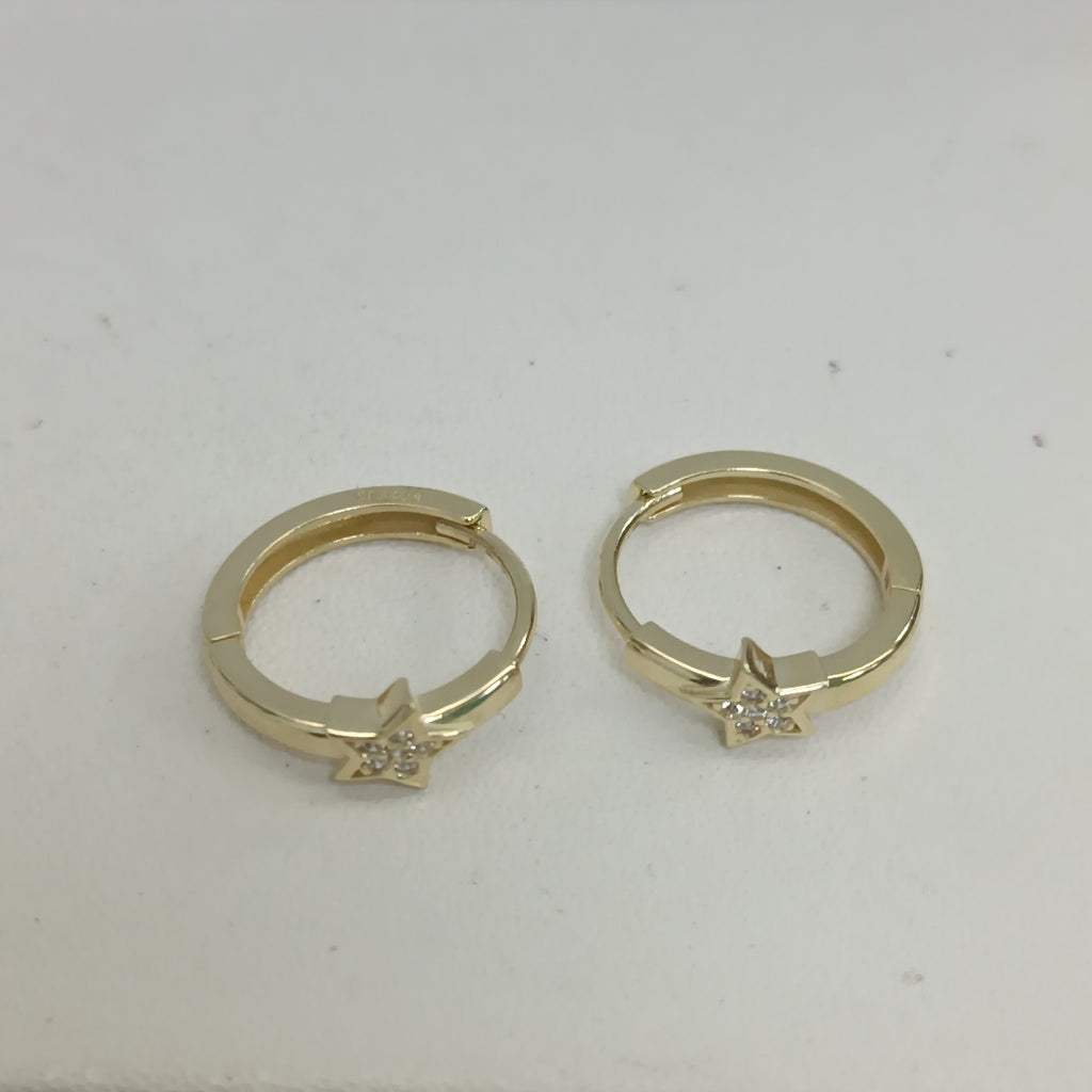ARETES TEJIDO HUGGIES CON ESTRELLA CON CIRCONIAS 14K 2.4 GR (NUEVO)