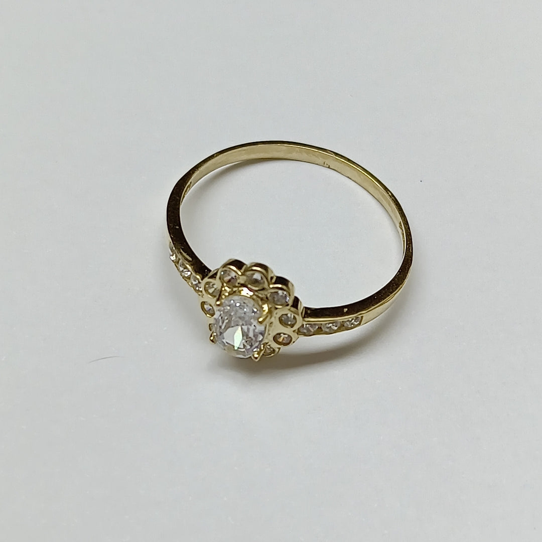 ANILLO FLOR PIEDRA OVALO 14K 9 TALLA 1.6 GR ADP 60 (NUEVO)