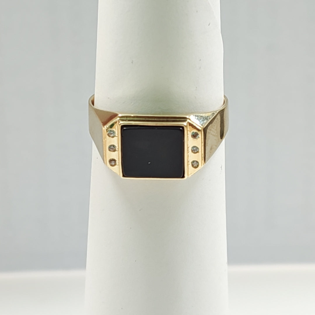 ANILLO CON ONIX Y CIRCONIAS 14K 12 TALLA 4.5 GR ACB 26 (NUEVO)