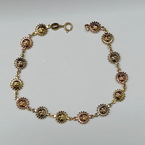 PULSERA TEJIDO ESPECIAL CON FIGURA SOLES COMBINADO 14K 18 CM 2.7 GR PTR14 (NUEVO)