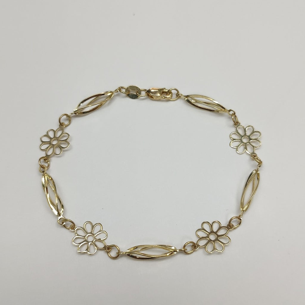 PULSERA ESPECIAL CON FLORES 14K 18 CM 2.7 GR (NUEVO)