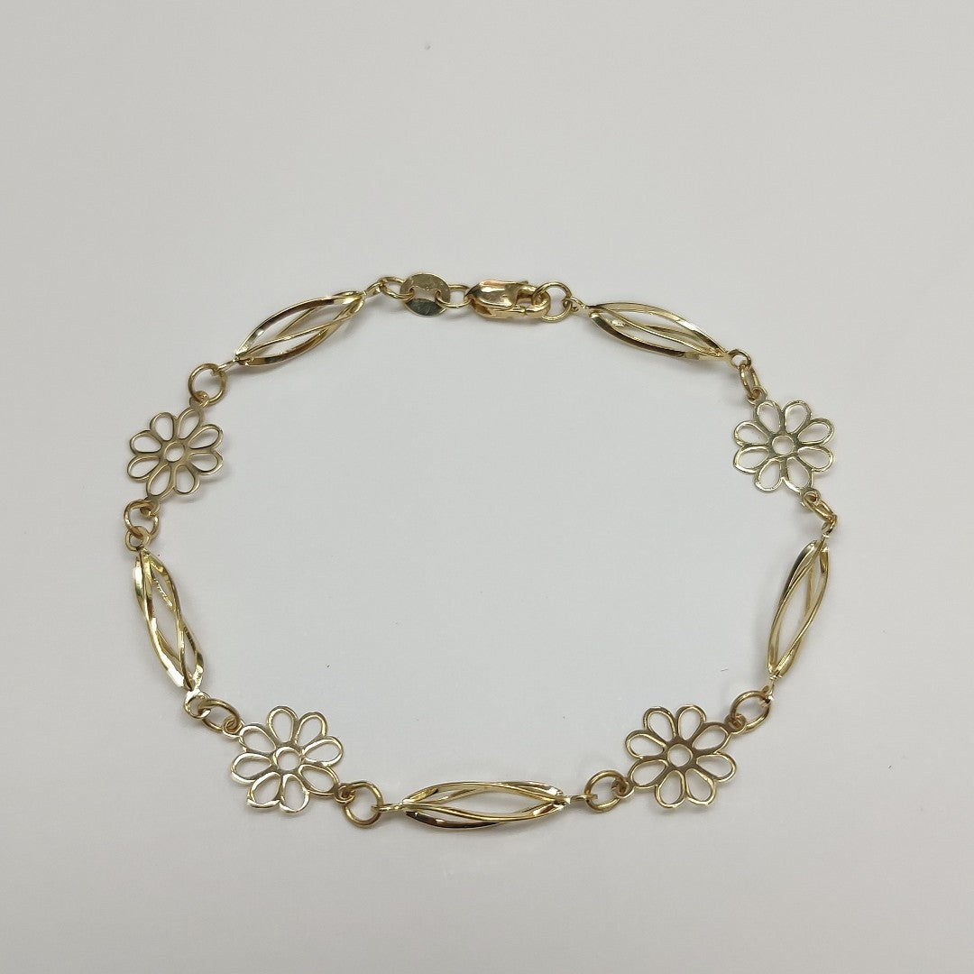 PULSERA ESPECIAL CON FLORES 14K 18 CM 2.7 GR (NUEVO)