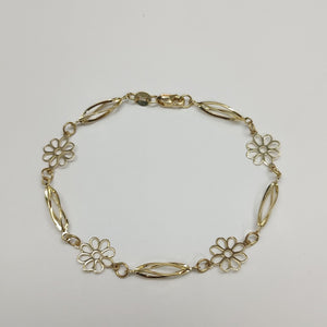 PULSERA ESPECIAL CON FLORES 14K 18 CM 2.7 GR (NUEVO)