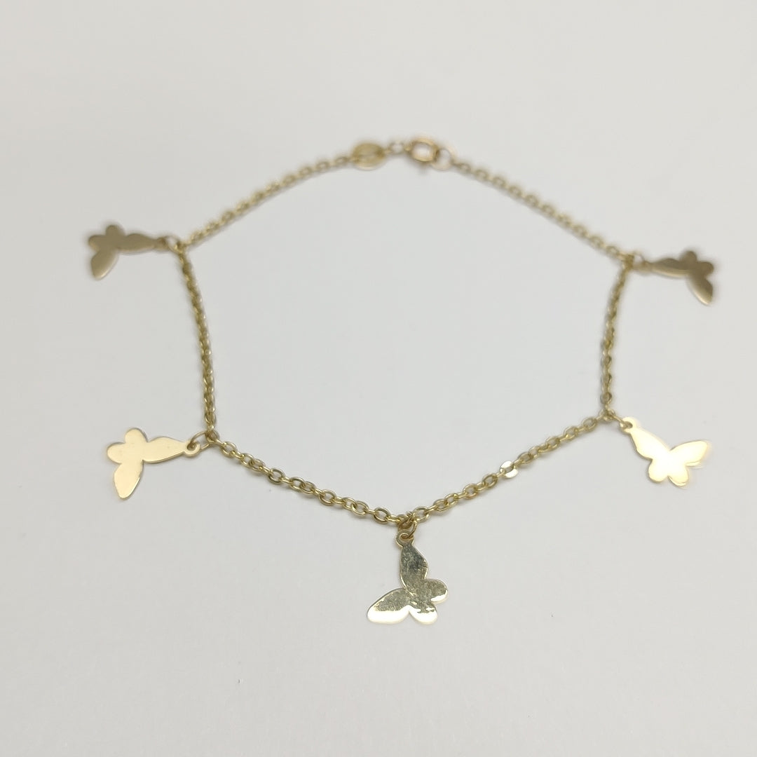 PULSERA ESPECIAL CON MARIPOSAS 14K 18 CM 2 GR (NUEVO)