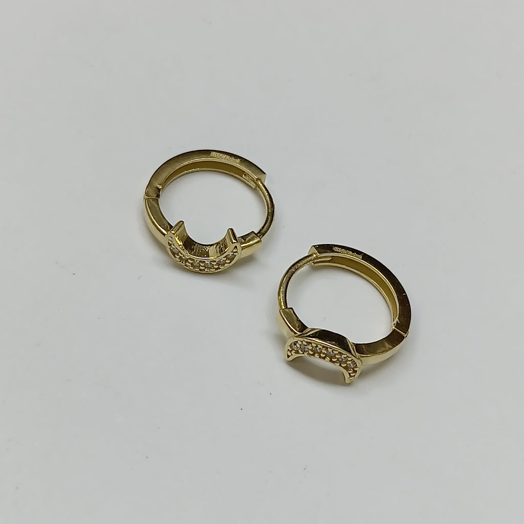 ARETES TEJIDO ARRACADAS CON FIG LUNA CON CIRCONIAS 14K 2.6 GR (NUEVO)