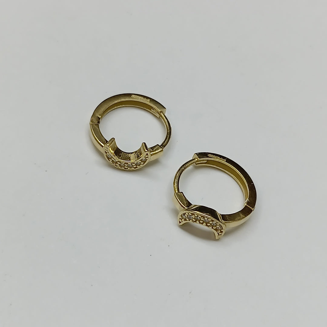 ARETES TEJIDO ARRACADAS CON FIG LUNA CON CIRCONIAS 14K 2.6 GR (NUEVO)
