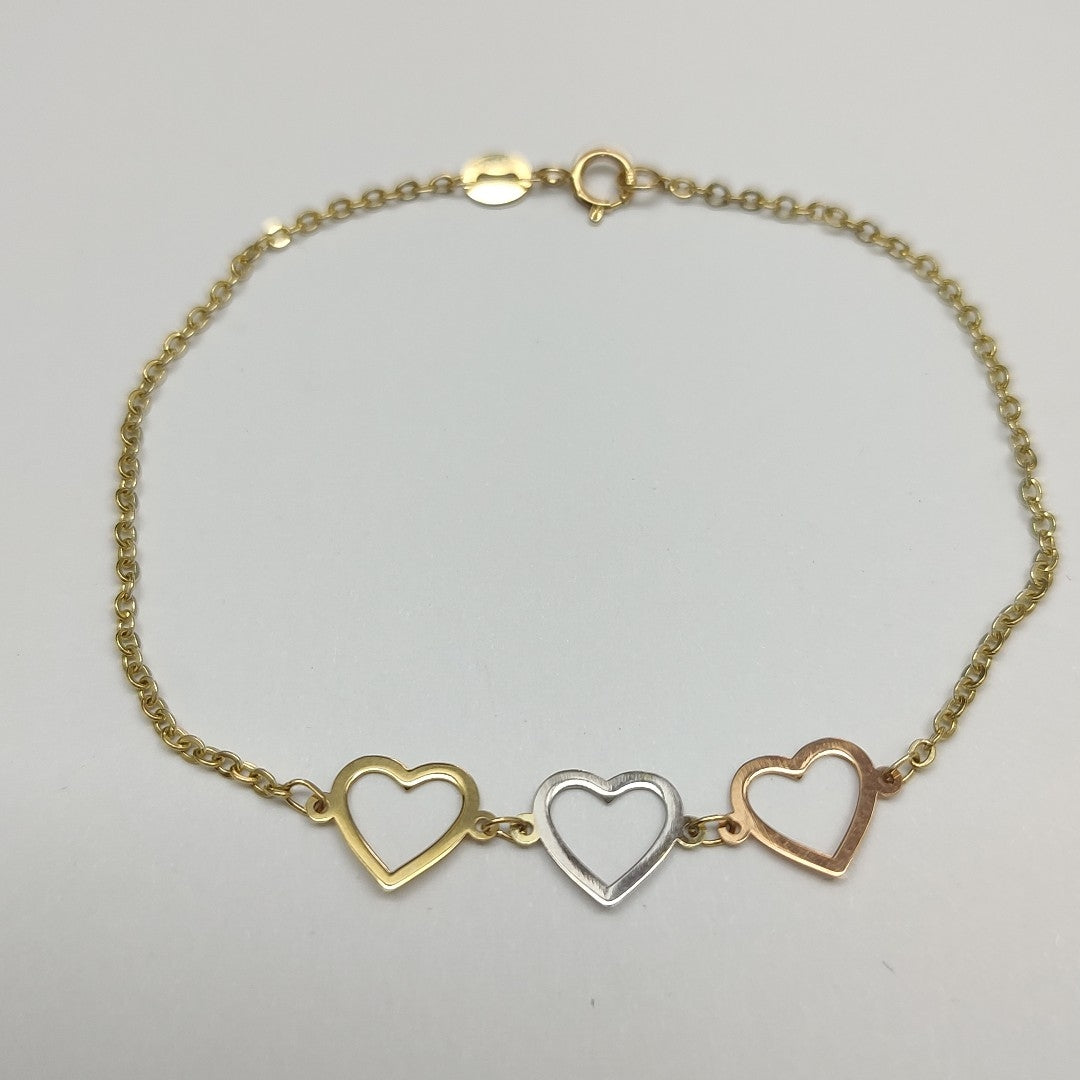 PULSERA ESPECIAL CON CORAZONES 14K 18 CM 1.4 GR (NUEVO)