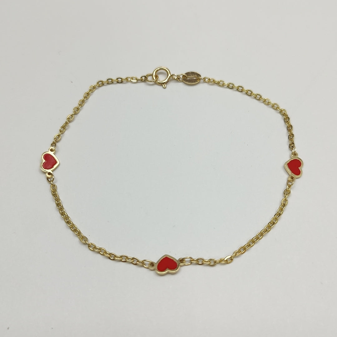 PULSERA ESPECIAL CON CORAZONES 14K 18 CM 1.4 GR (NUEVO)