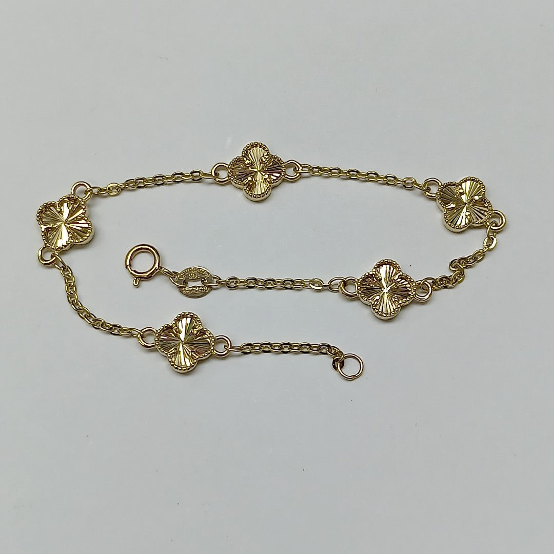 PULSERA TEJIDO ESPECIAL C FLORES 14K 18 CM 2.9 GR PLR33 (NUEVO)