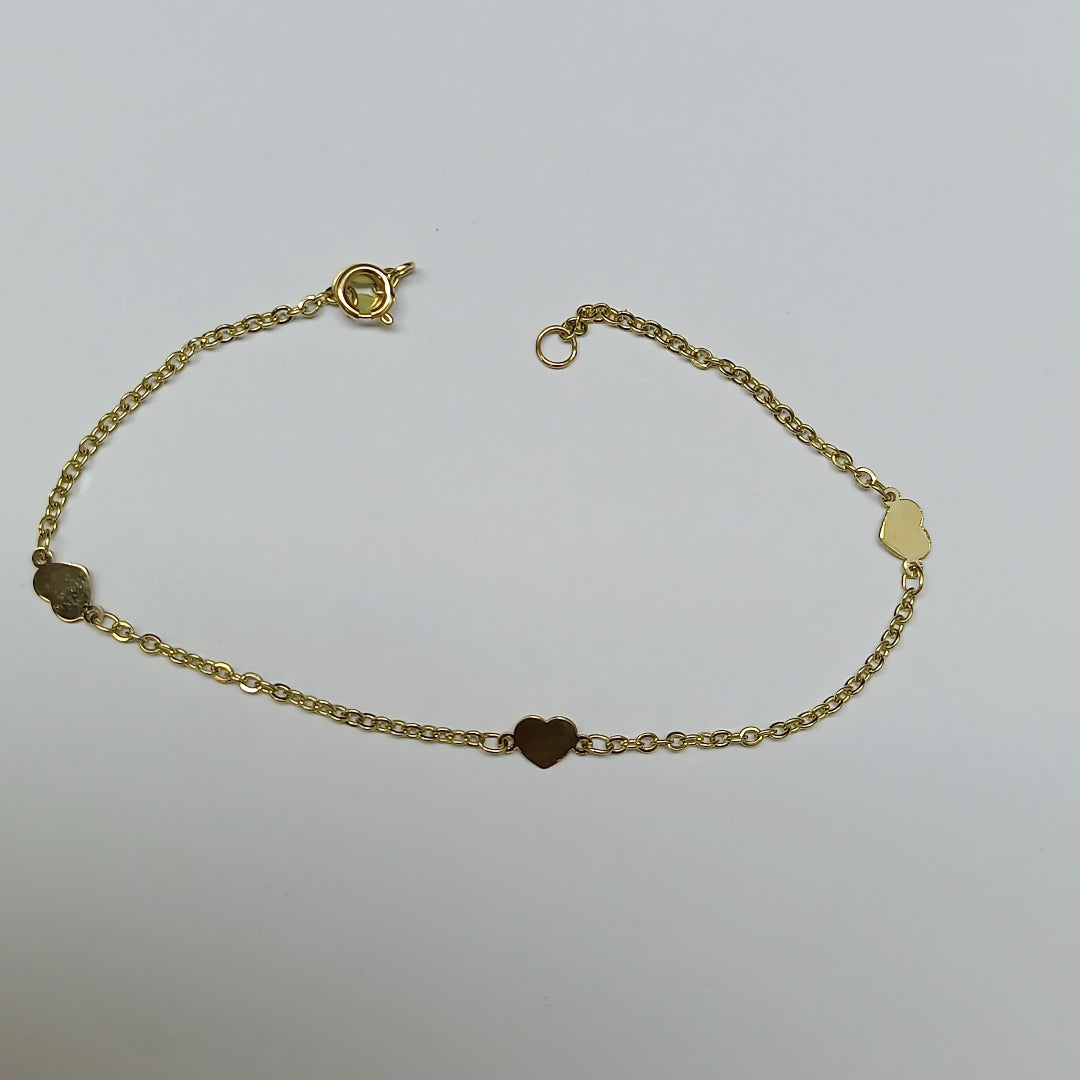 PULSERA TEJIDO ESPECIAL FIG CORAZONES 14K 18 CM 1.3 GR (NUEVO)