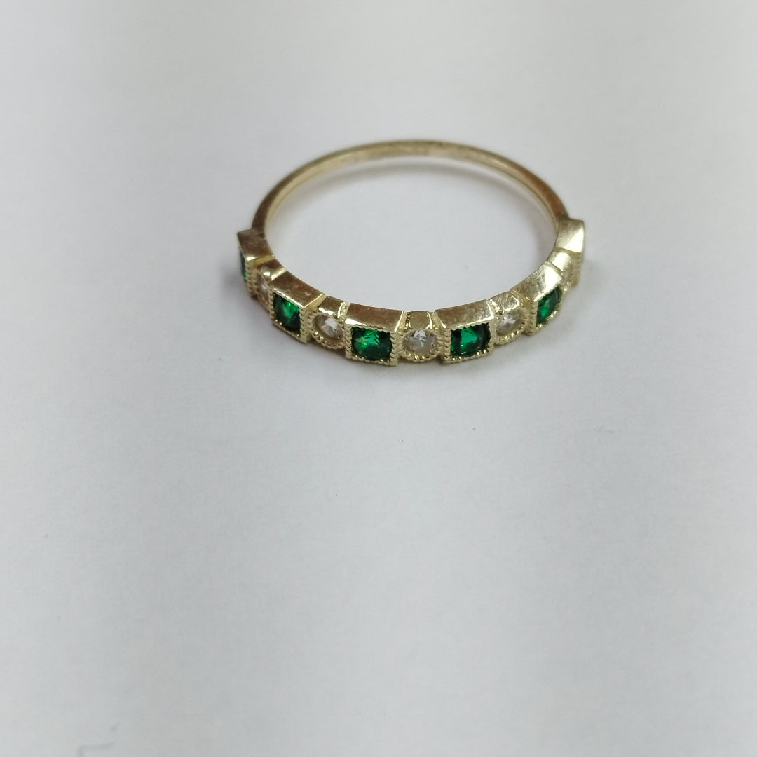 ANILLITO CON CIRCONIAS Y PIEDRAS COLOR VERDE 14K 8 TALLA 1.5 GR ADR 116 (NUEVO)