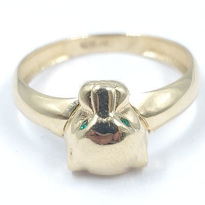 Anillo Oro amarillo 14 K 2 gr &quot;Rostro puma&quot; con Sintetica color verde (nuevo)