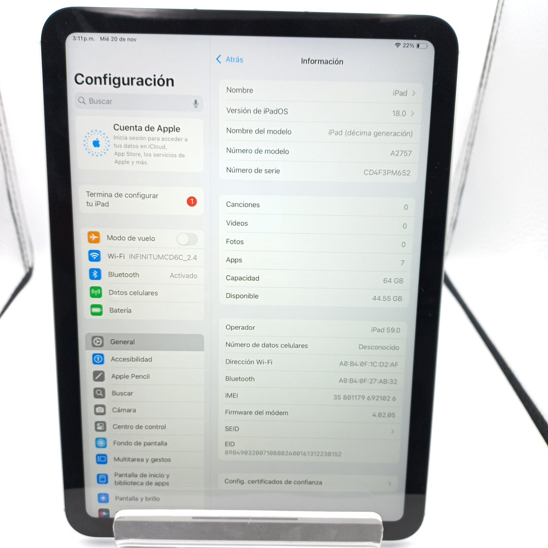 TABLETA APPLE IPAD 10 A2757 64 GB 4 GB RAM (SEMINUEVO)