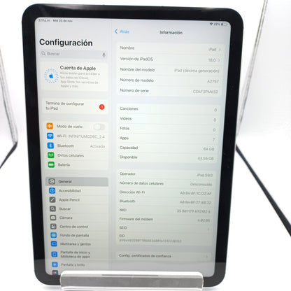 TABLETA APPLE IPAD 10 A2757 64 GB 4 GB RAM (SEMINUEVO)