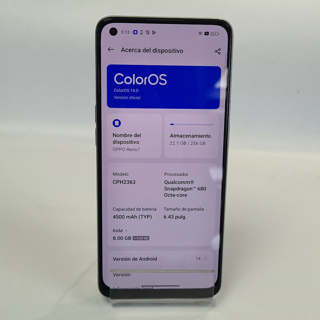 CELULAR OPPO  RENO7 CPH2363 (2022) 256 GB 8 GB RAM (SEMINUEVO)
