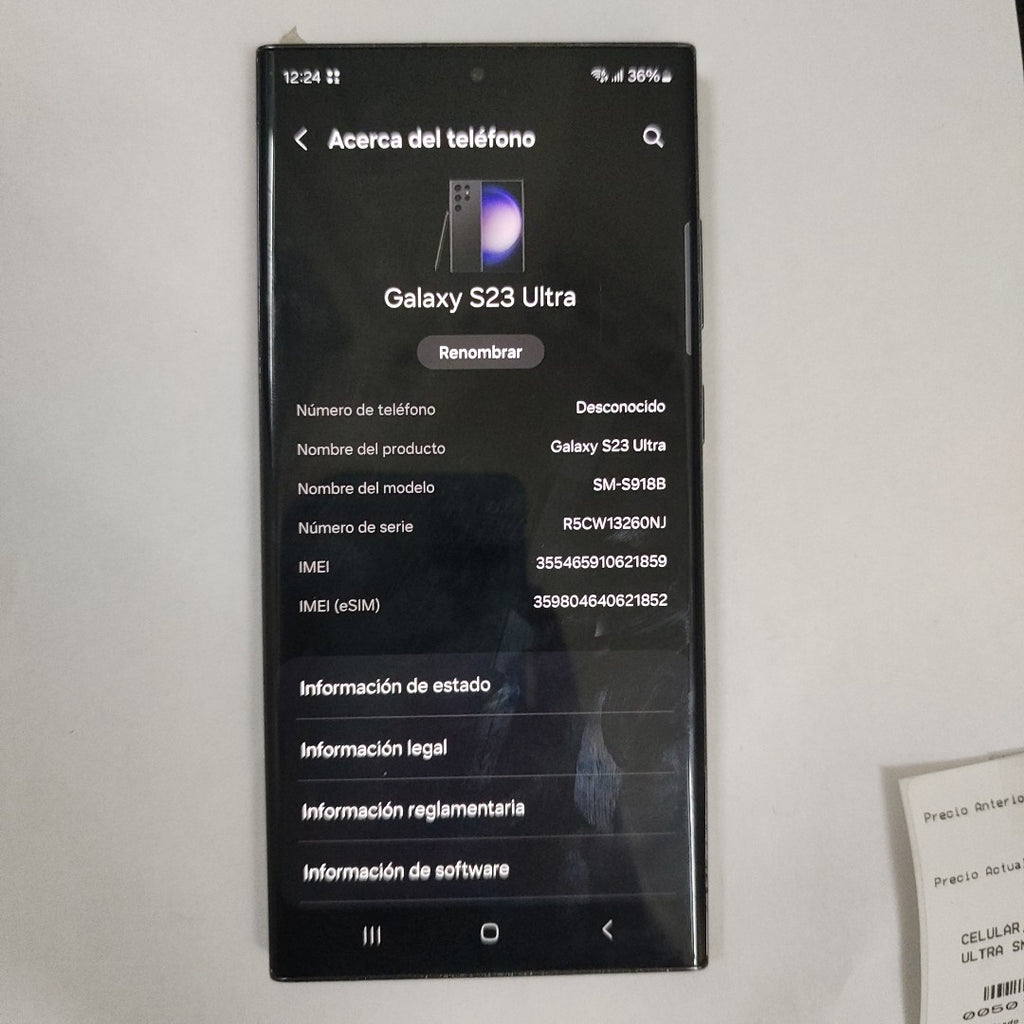 CELULAR SAMSUNG GALAXY S23 ULTRA SM-S918B 512 GB 12 GB RAM (SEMINUEVO)