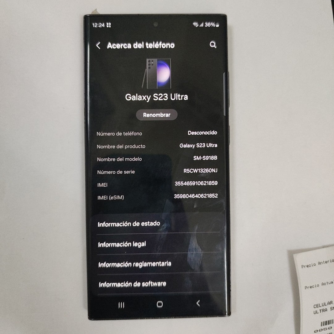CELULAR SAMSUNG GALAXY S23 ULTRA SM-S918B 512 GB 12 GB RAM (SEMINUEVO)