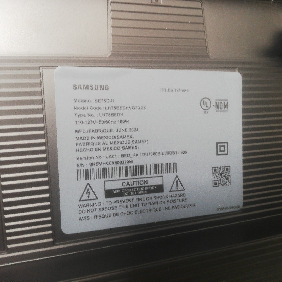 PANTALLA SAMSUNG BE75D-H (2024) 75" LED UHD 4K (SEMINUEVO)