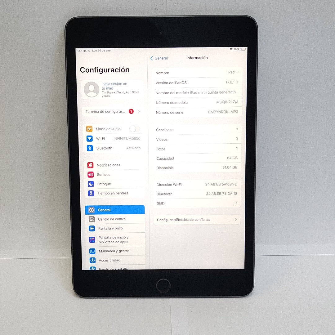 TABLETA APPLE IPAD MINI 5 A2133 64 GB 3 GB RAM (SEMINUEVO)