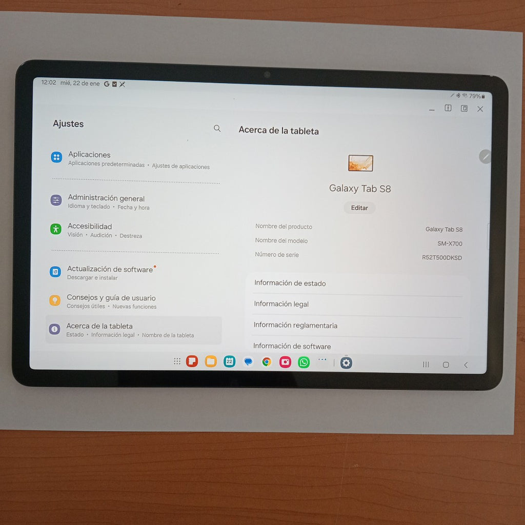 TABLETA SAMSUNG GALAXY TAB S8 SM-X700 256 GB 8 GB RAM (SEMINUEVO)