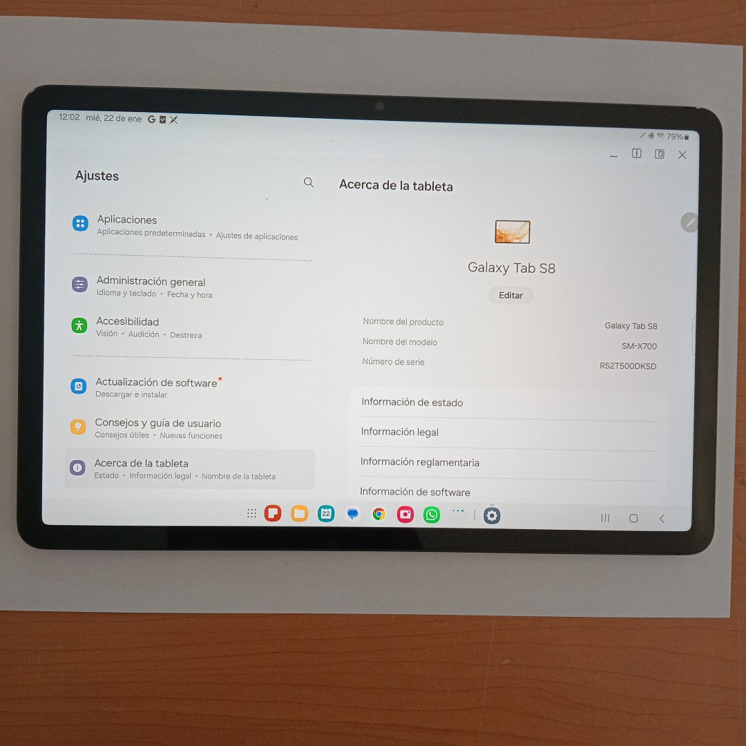 TABLETA SAMSUNG GALAXY TAB S8 SM-X700 256 GB 8 GB RAM (SEMINUEVO)