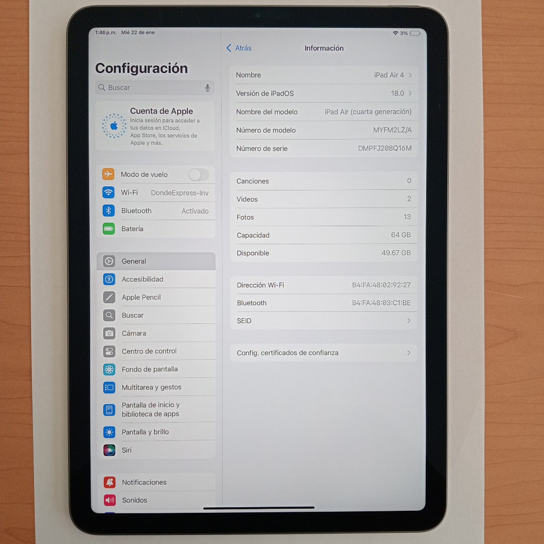 TABLETA APPLE IPAD AIR 4 A2316 64 GB 4 GB RAM (SEMINUEVO)
