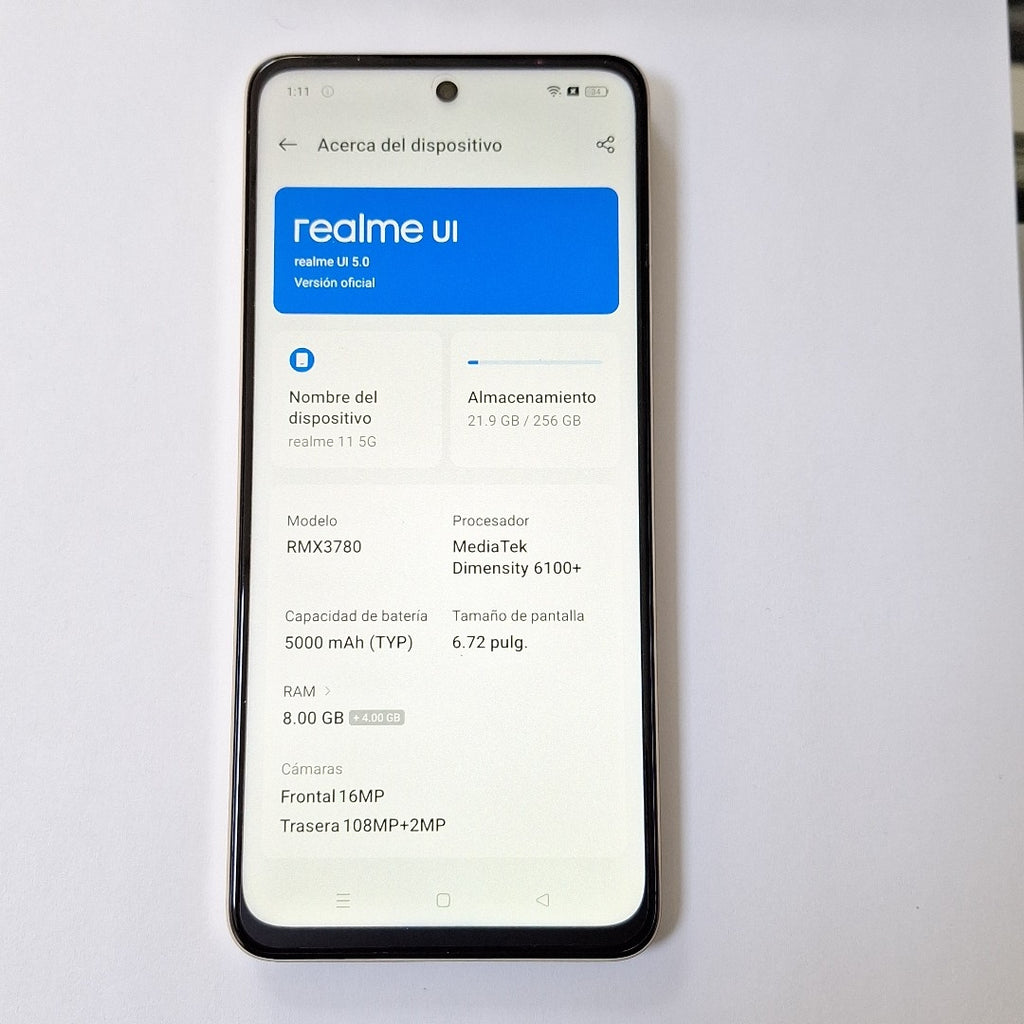 CELULAR REALME 11 5G RMX3780 (2023) 256 GB 8 GB RAM (SEMINUEVO)