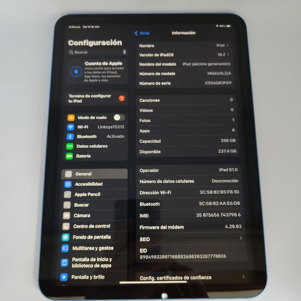 TABLETA APPLE IPAD 10 A2757 256 GB 4 GB RAM