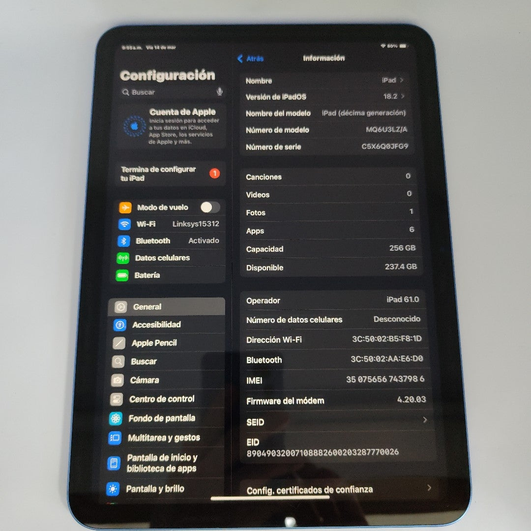 TABLETA APPLE IPAD 10 A2757 256 GB 4 GB RAM