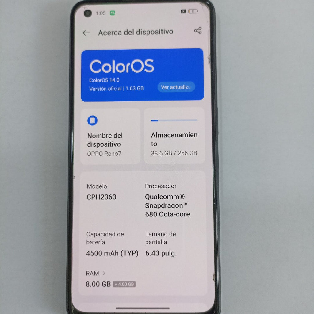 CELULAR OPPO  RENO7 CPH2363 (2022) 256 GB 8 GB RAM (SEMINUEVO)