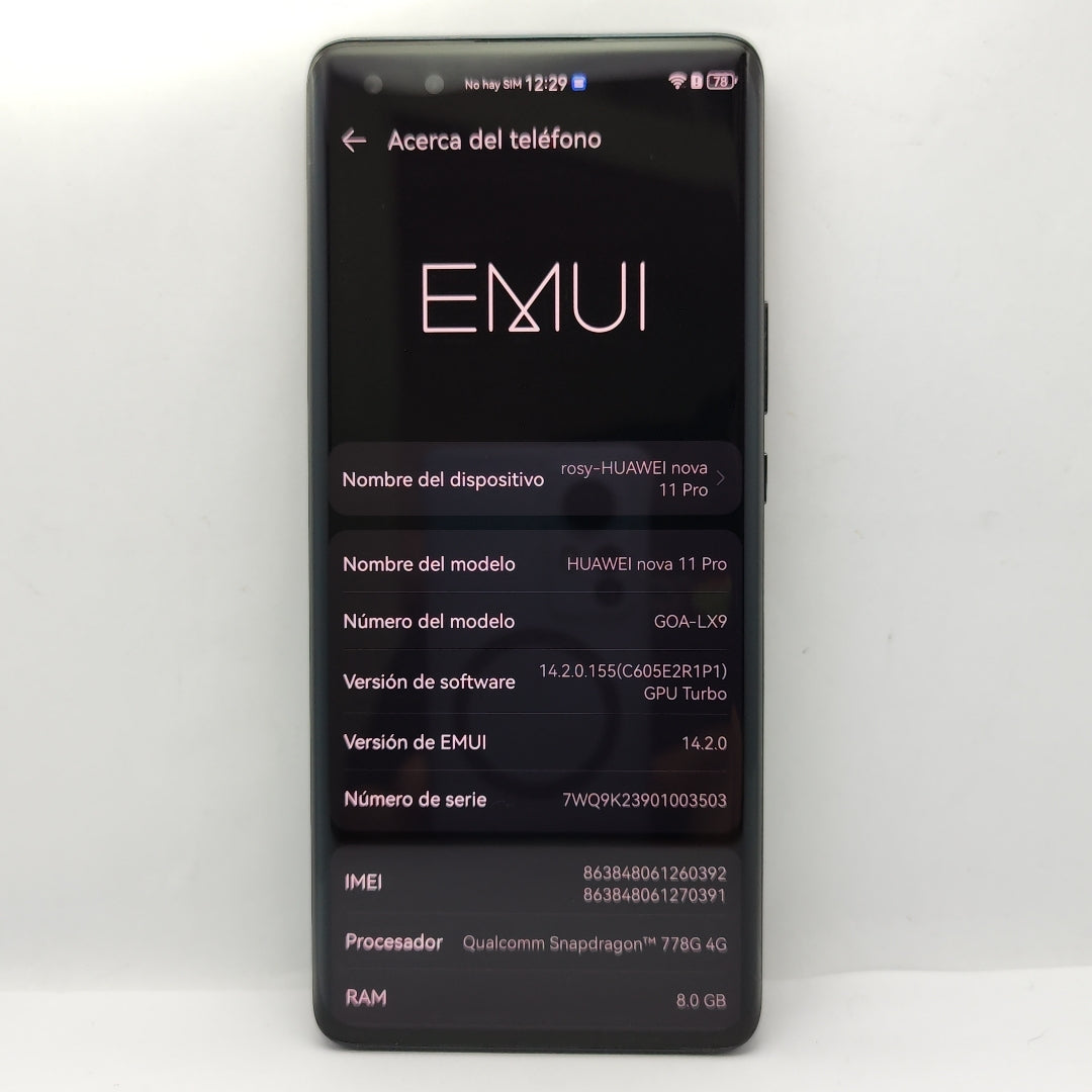 CELULAR HUAWEI NOVA 11 PRO GOA-LX9 (2023) 256 GB 8 GB RAM (SEMINUEVO)