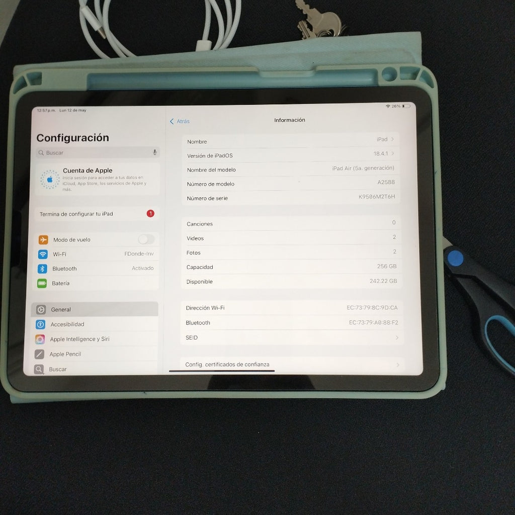TABLETA APPLE IPAD AIR 5 A2588 256 GB 8 GB RAM (SEMINUEVO)