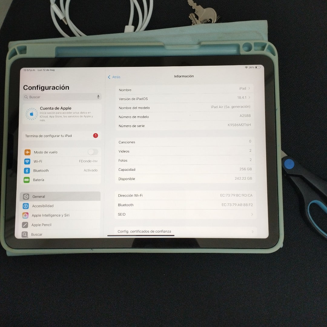 TABLETA APPLE IPAD AIR 5 A2588 256 GB 8 GB RAM (SEMINUEVO)
