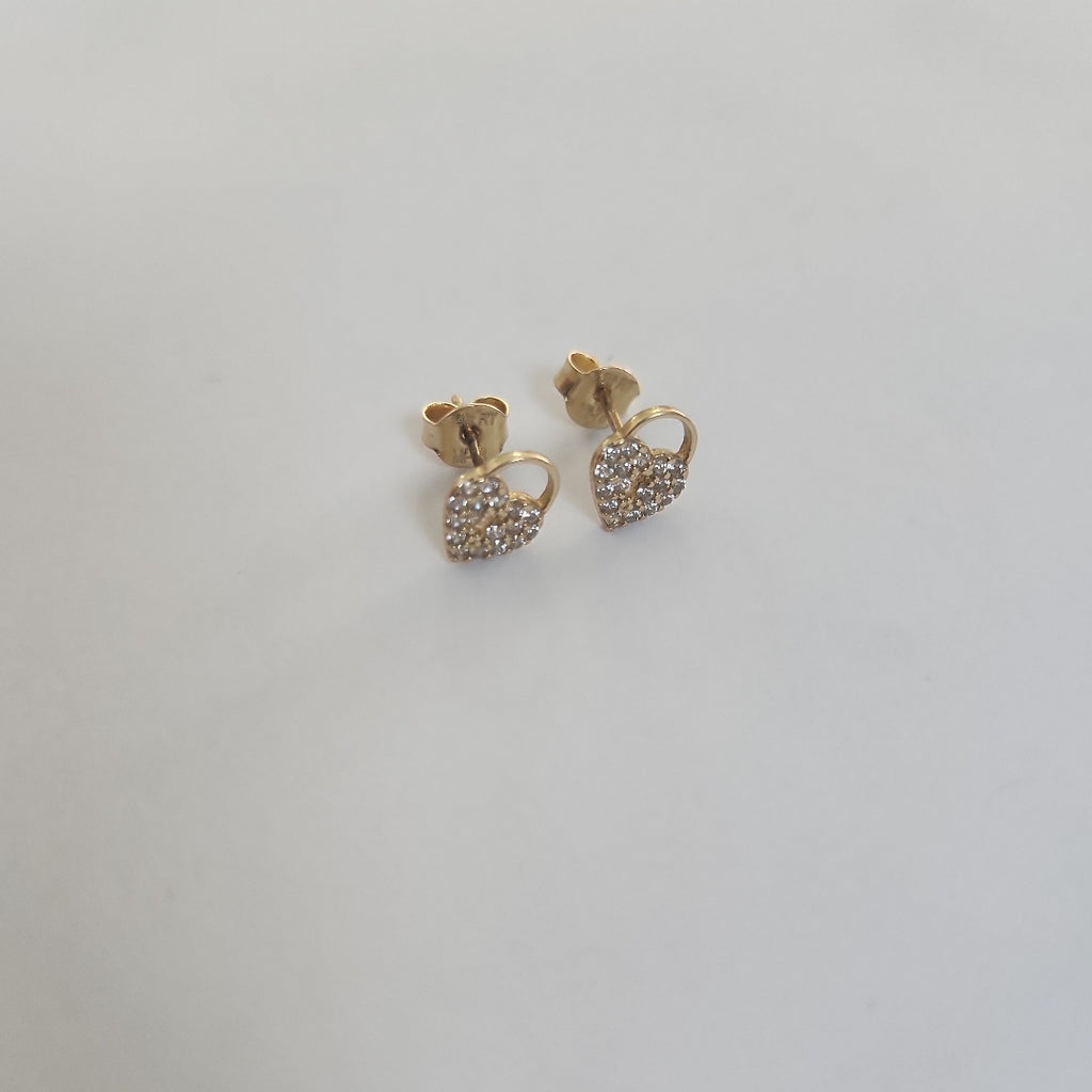 10080BRO00000B1281 FRD7 BROQUEL DE CORAZON CANDADO CON CIRCONIAS ORO 14K 1.2GRS (NUEVO)