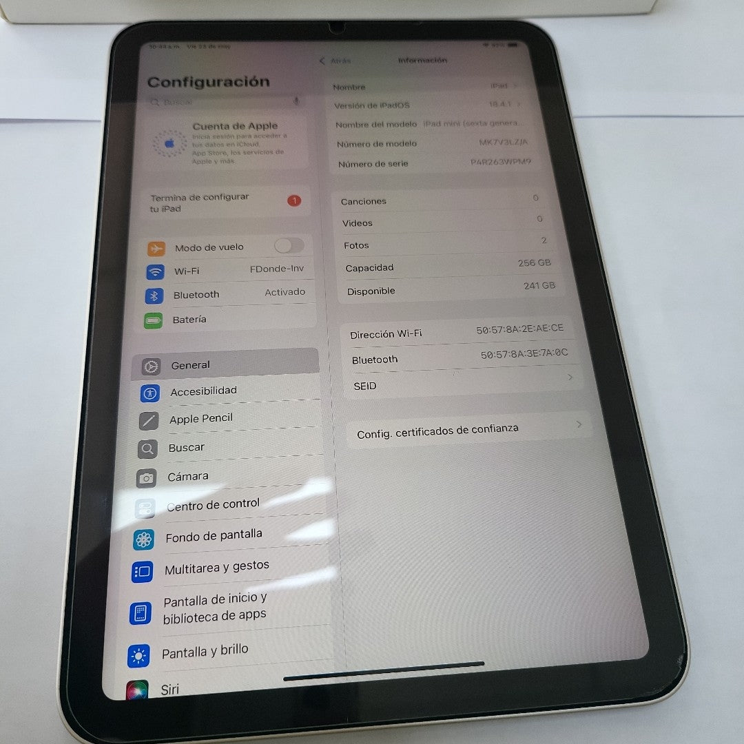 TABLETA APPLE IPAD MINI 6 A2567 256 GB 4 GB RAM (SEMINUEVO)