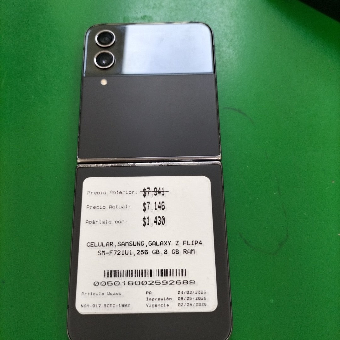 CELULAR SAMSUNG GALAXY Z FLIP4 SM-F721U1 256 GB 8 GB RAM (SEMINUEVO)