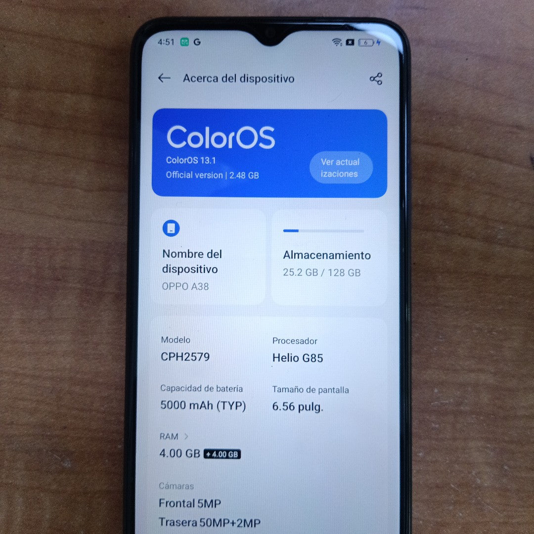 CELULAR OPPO  A38 CPH2579 (2023) 128 GB 4 GB RAM (SEMINUEVO)