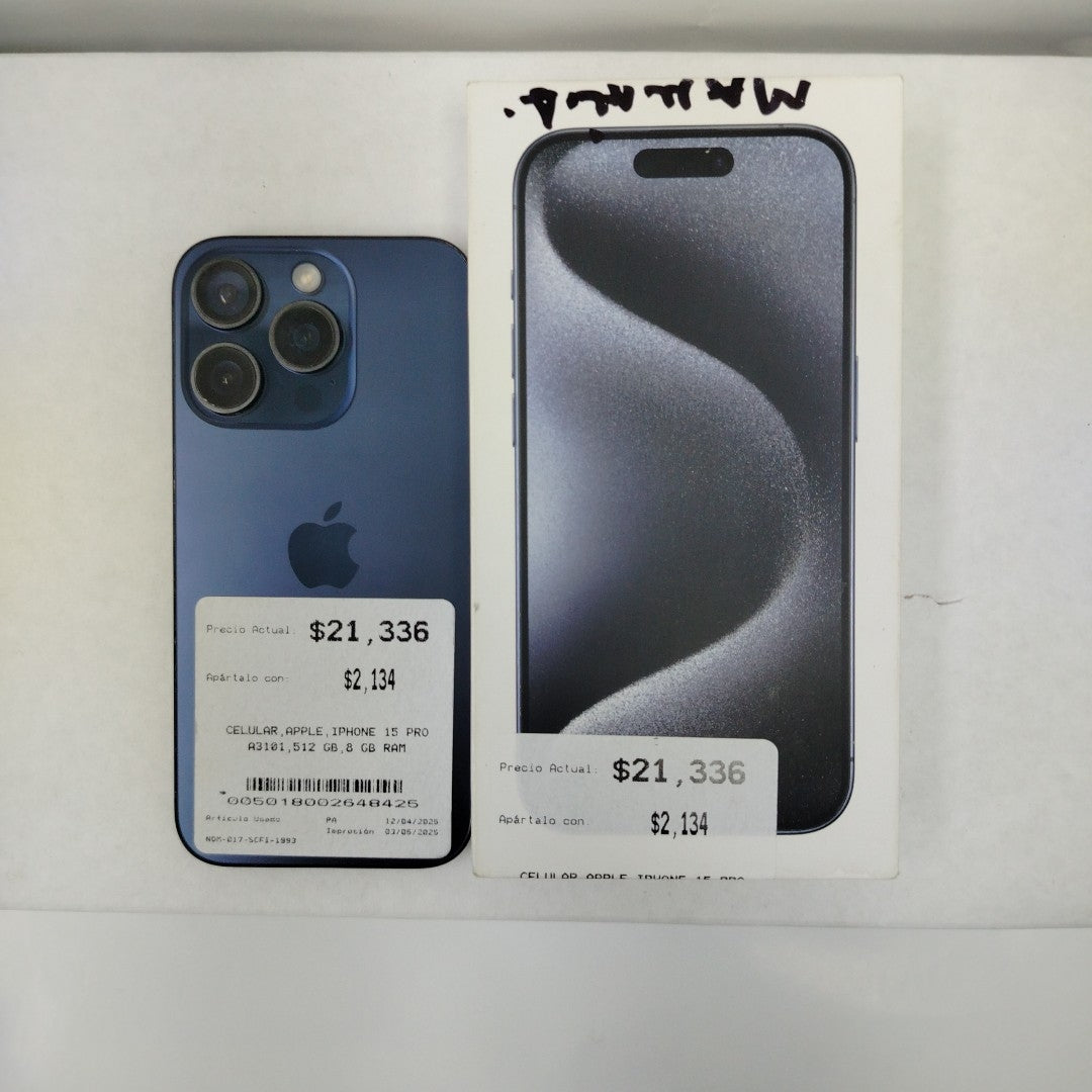 CELULAR APPLE IPHONE 15 PRO A3101 512 GB 8 GB RAM (SEMINUEVO)