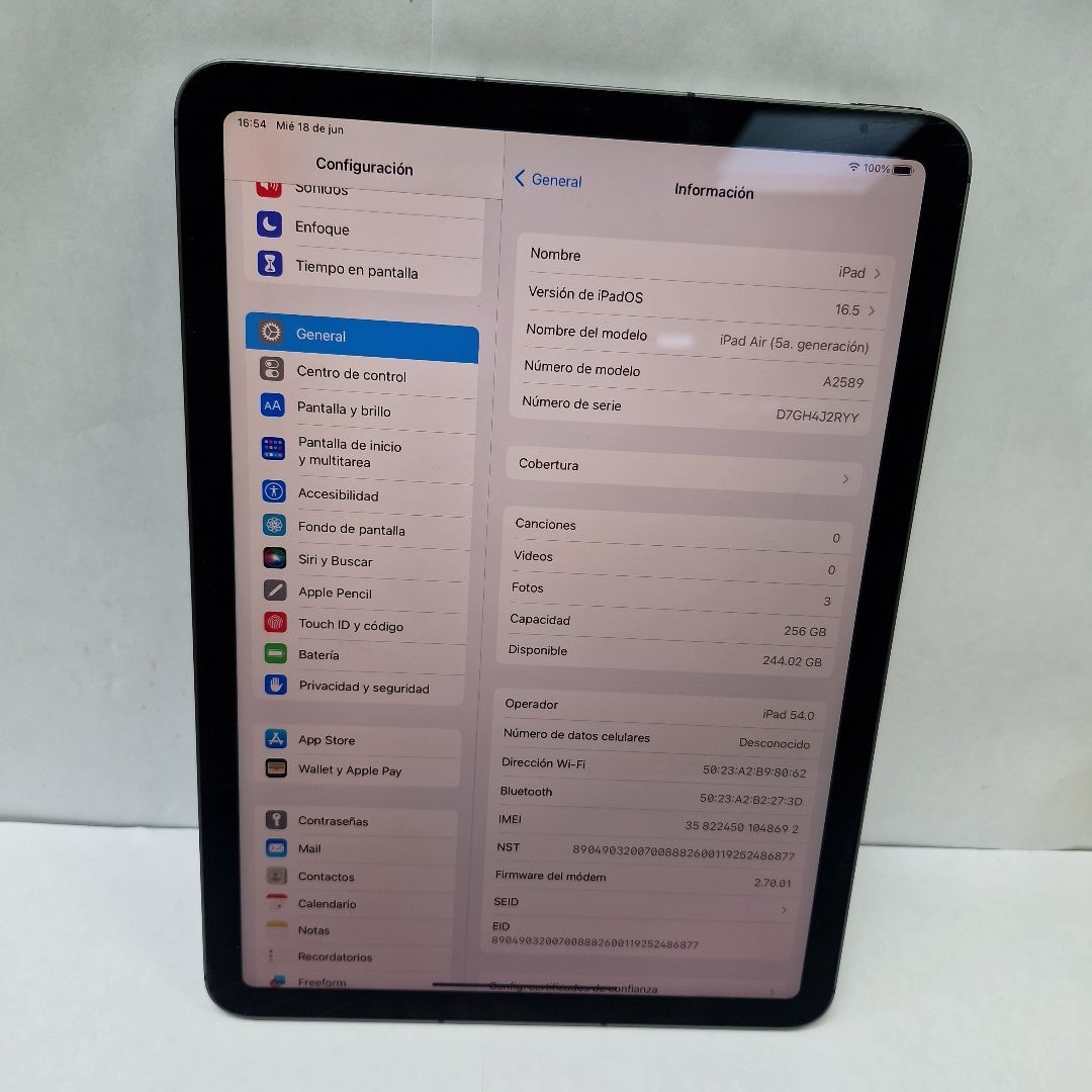 TABLETA APPLE IPAD AIR 5 A2589 256 GB 8 GB RAM (SEMINUEVO)