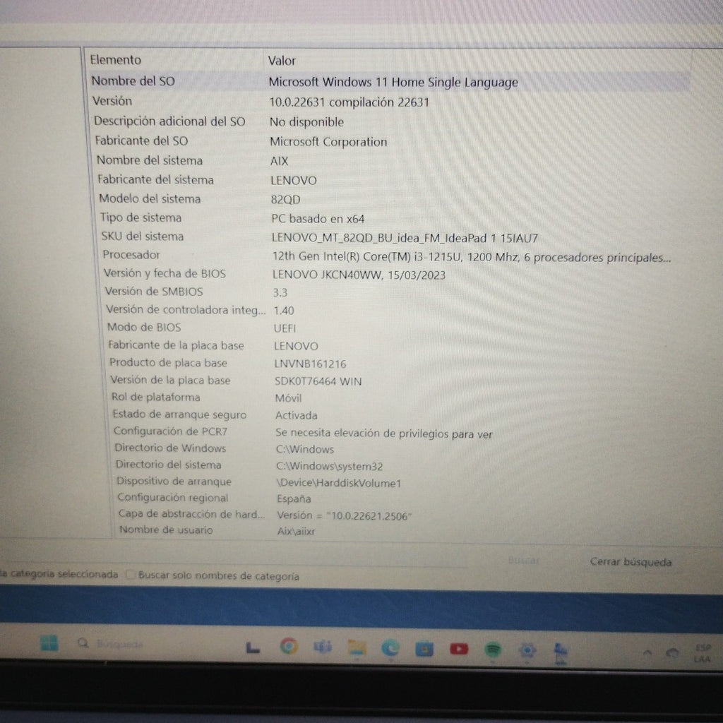 LAPTOP LENOVO IDEAPAD 1 15IAU7 (2023) 1 TB SSD 8 GB RAM (SEMINUEVO)