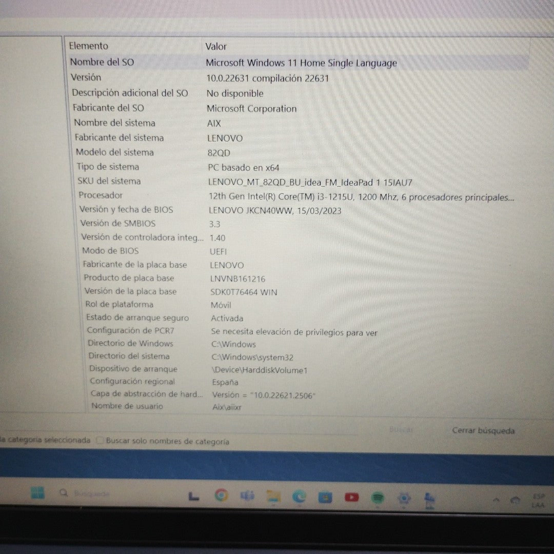 LAPTOP LENOVO IDEAPAD 1 15IAU7 (2023) 1 TB SSD 8 GB RAM (SEMINUEVO)