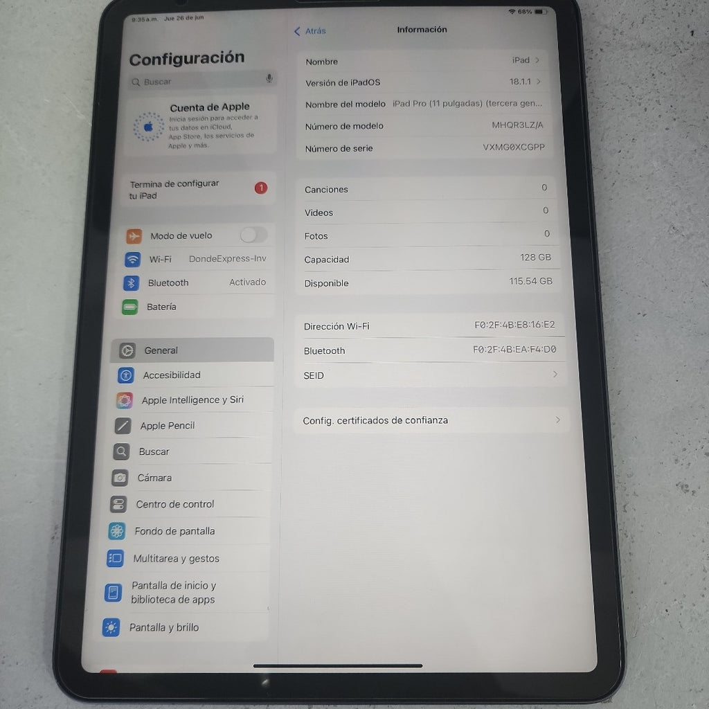 TABLETA APPLE IPAD PRO 3 11" A2377 128 GB 8 GB RAM (SEMINUEVO)