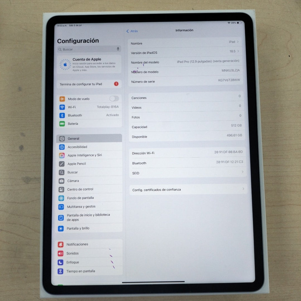 TABLETA APPLE IPAD PRO 6 12.9" A2436 512 GB 8 GB RAM (SEMINUEVO)
