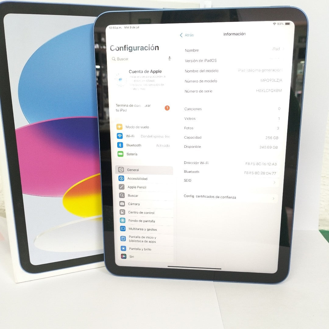 TABLETA APPLE IPAD 10 A2696 256 GB 4 GB RAM (SEMINUEVO)