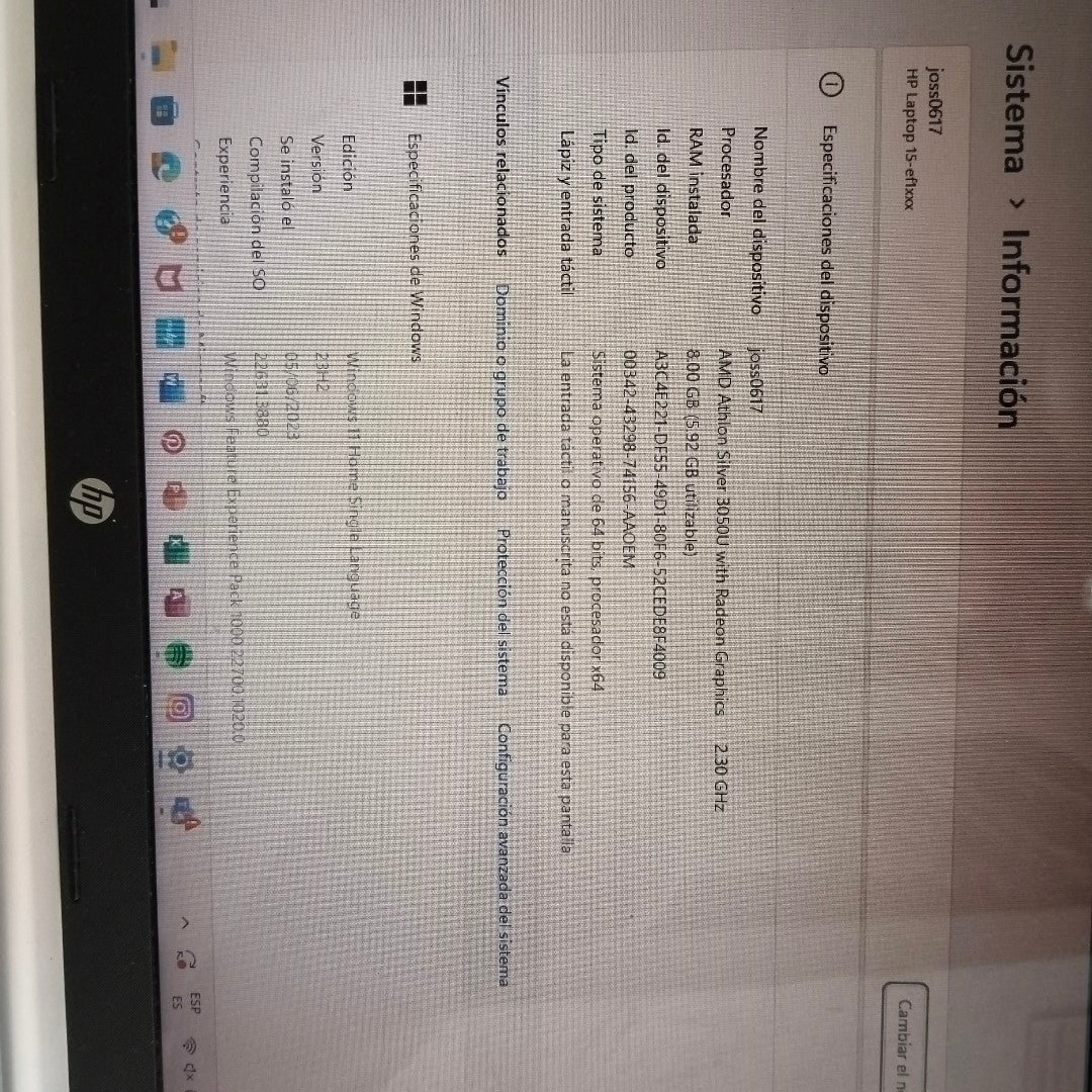 LAPTOP HP 15-EF1501LA (2022) 256 GB SSD 8 GB RAM (SEMINUEVO)