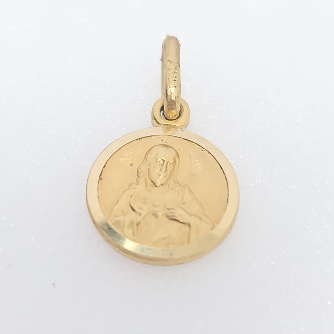 10007REL11400B114 FRD3 MEDALLA PEQUEÑA CIRCULAR DOBLE IMAGEN O/A ORO 14K 1.6GRS (NUEVO)