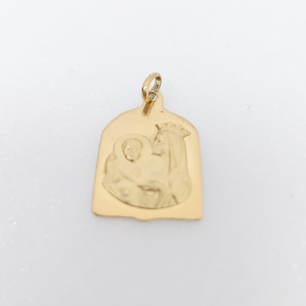 10005REL16200B162 FRD3 MEDALLA FORMA DE CAMPANA CON RELIEVE VIRGEN CON NIÑO ORO 14K 1GRS (NUEVO)
