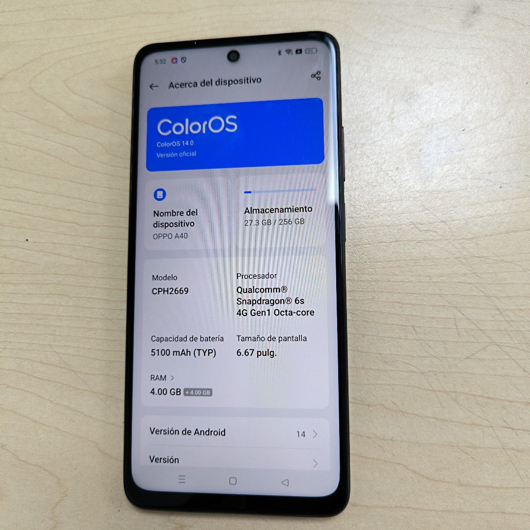 CELULAR OPPO  A40 CPH2669 (2024) 256 GB 4 GB RAM (SEMINUEVO)