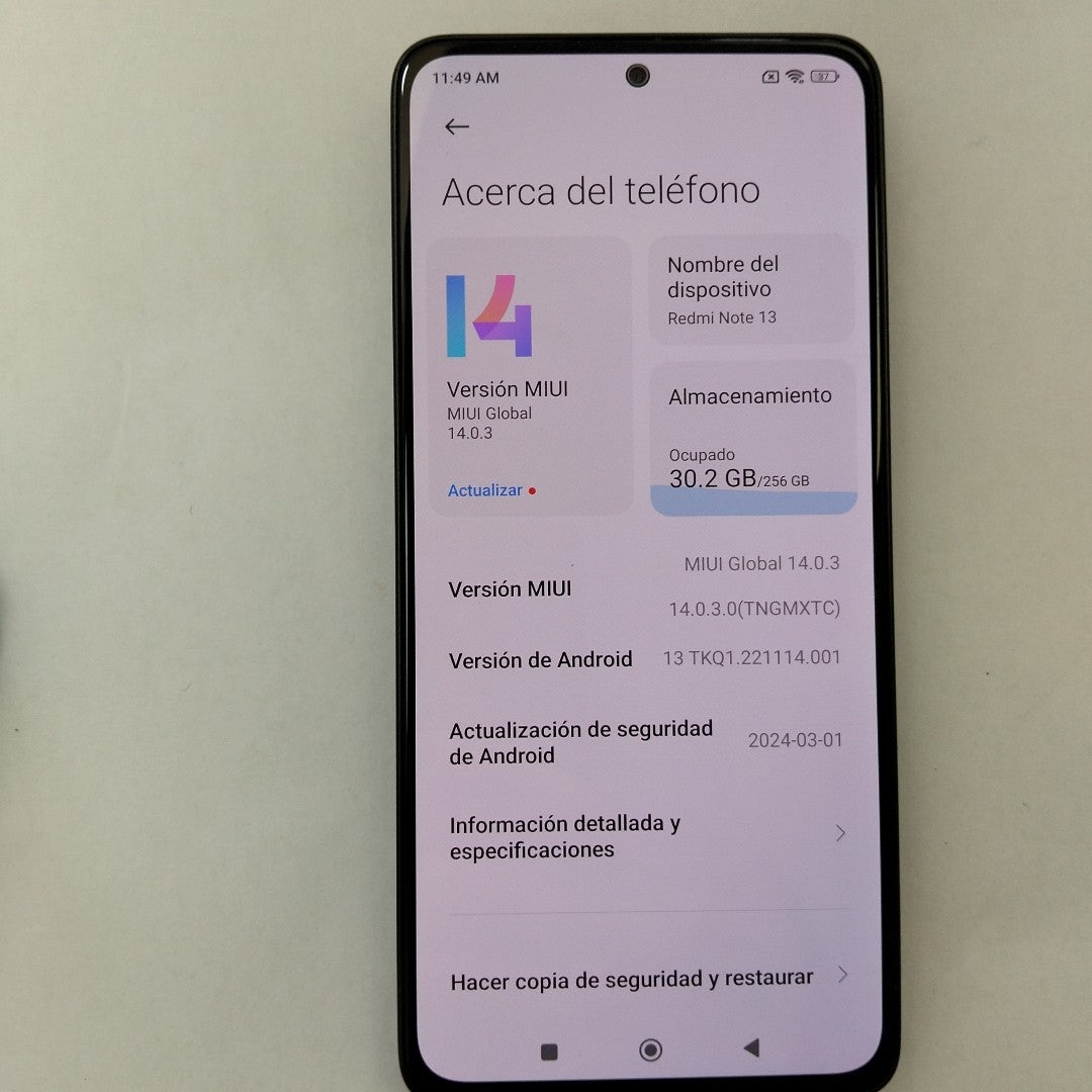 CELULAR XIAOMI REDMI NOTE 13 23129RA5FL (2023) 256 GB 8 GB RAM (SEMINUEVO)